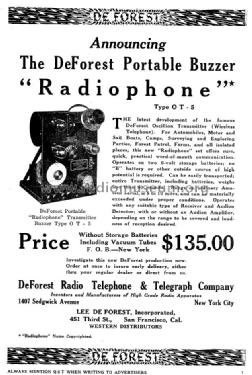 Radiophone Portable Transmitter Buzzer Type OT-5; DeForest Radio (ID = 980065) Amateur-T