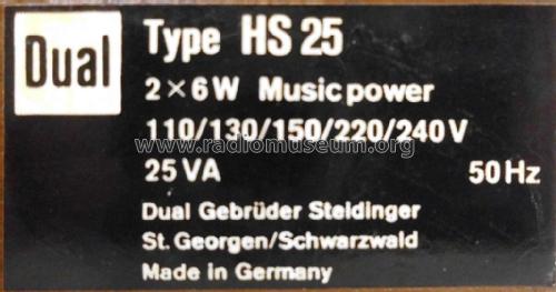 HS 25; Dual, Gebr. (ID = 2117786) Sonido-V