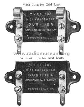 Condenser Mica Type 600; Dubilier Condenser (ID = 1688225) Radio part