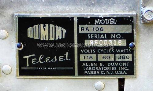 Club 20 RA-106; DuMont Labs, Allen B (ID = 1723345) TV Radio