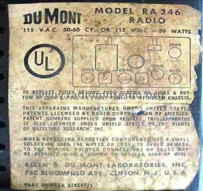 RA-346 ; DuMont Labs, Allen B (ID = 480578) Radio