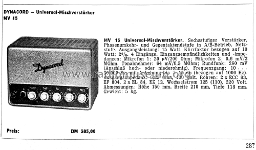 Mischverstärker MV15; Dynacord W. (ID = 2965167) Verst/Mix