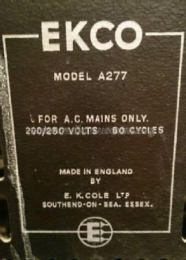 A277; Ekco, E.K.Cole Ltd.; (ID = 1954880) Radio