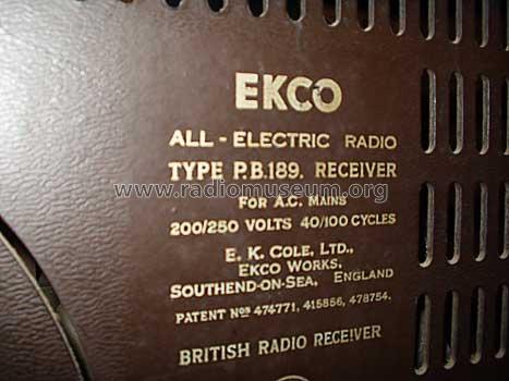 PB189; Ekco, E.K.Cole Ltd.; (ID = 363748) Radio