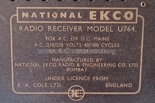 U764; Ekco India, National (ID = 2869158) Radio