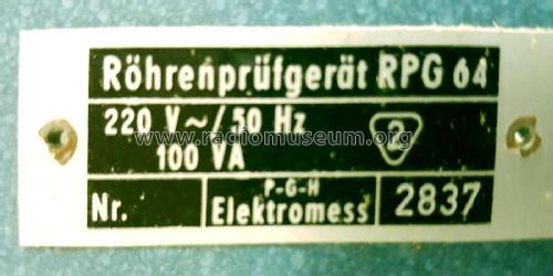 Röhrenprüfgerät RPG64A; Elektromess Dresden; (ID = 2197903) Equipment