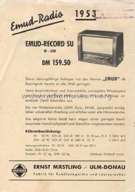 Record SU-W; Emud, Ernst Mästling (ID = 33219) Radio