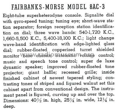 8AC-3 Ch= 8A; Fairbanks, Morse & (ID = 1838505) Radio
