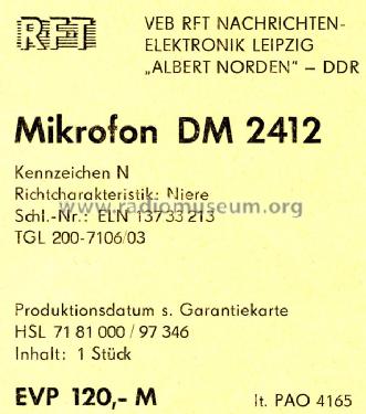 DM2412N; Fernmeldewerk (ID = 783816) Microphone/PU