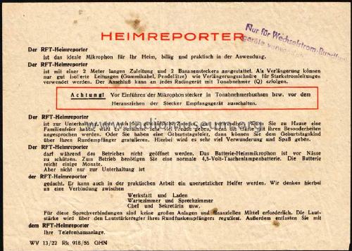 Heimreporter ; Fernmeldewerk (ID = 745755) Micrófono/PU