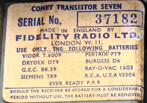 Comet ; Fidelity Radio Co. (ID = 2175024) Radio