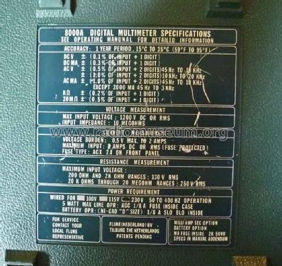 Digital Multimeter 8000A; Fluke, John, Mfg. Co (ID = 1662094) Equipment