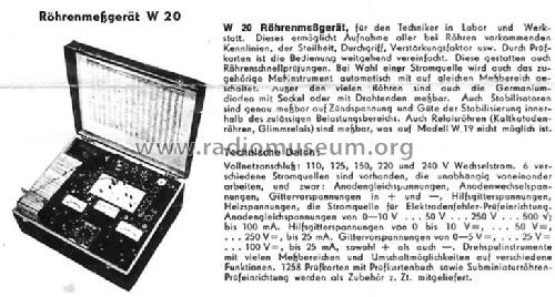 Röhrenprüfgerät W20 - S/N ab 27061; Funke, Max, Weida/Th (ID = 211747) Equipment