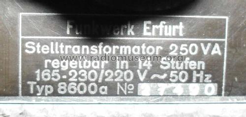 Stelltransformator 8600A; Funkwerk Erfurt, VEB (ID = 1522360) Equipment