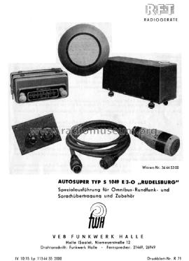 Rudelsburg S1049E/3-O; Funkwerk Halle FWH, (ID = 1178718) Car Radio