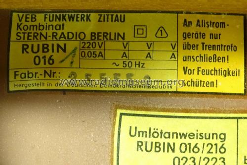 Rubin 216/1; Funkwerk Zittau, VEB (ID = 2027793) Sonido-V