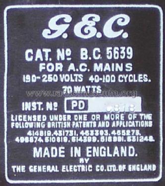 BC5639; GEC, General (ID = 1015899) Radio