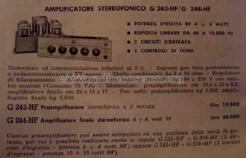 Amplificatore di potenza stereo G.244-HF; Geloso SA; Milano (ID = 1019110) Ampl/Mixer