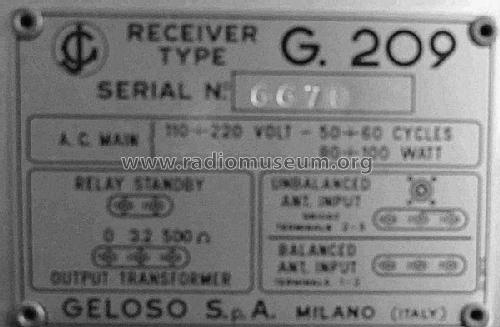G209-R; Geloso SA; Milano (ID = 2377207) Amateur-R