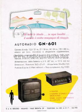 GN601; Geloso SA; Milano (ID = 2624080) Car Radio