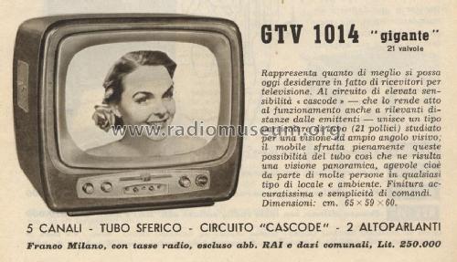 GTV1014 ; Geloso SA; Milano (ID = 924372) Television