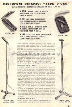Microfono Dinamico M60A; Geloso SA; Milano (ID = 1619943) Microphone/PU