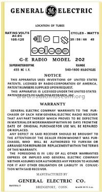 202 ; General Electric Co. (ID = 2779630) Radio