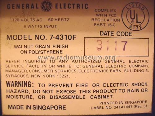 7-4310 F Flip Clock Radio; General Electric Co. (ID = 833616) Radio