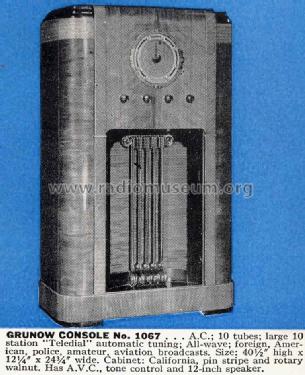 Grunow 1067 Teledial Ch= 10-D; General Household (ID = 1009843) Radio