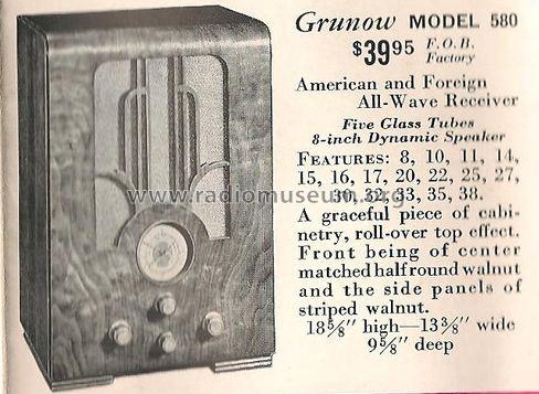 Grunow 580 Ch= 5-G; General Household (ID = 1236906) Radio