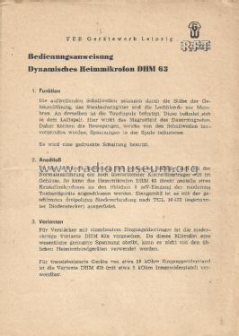 Dynamisches Mikrofon DHM63; Gerätewerk Leipzig, (ID = 1951788) Microphone/PU