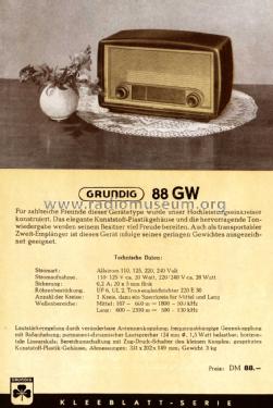 Type 88GW / Einkreiser 88 GW; Grundig Radio- (ID = 2350288) Radio