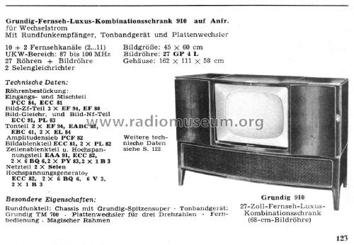 Fernseh-Luxus-Kombination 910; Grundig Radio- (ID = 2090005) TV Radio