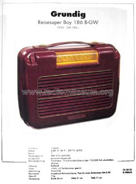 Reise-Super, Boy B-GW 186 B/GW; Grundig Radio- (ID = 2399003) Radio