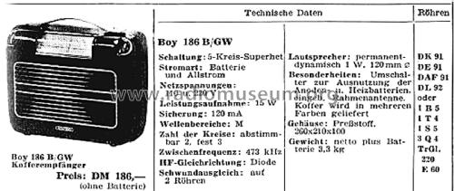 Reise-Super, Boy B-GW 186 B/GW; Grundig Radio- (ID = 2631140) Radio