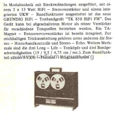 TK850 HiFi/FM; Grundig Radio- (ID = 780693) R-Player