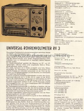 Universal-Röhrenvoltmeter RV3 52; Grundig Radio- (ID = 1279722) Equipment