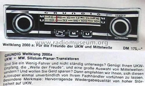 Weltklang 2000a; Grundig Radio- (ID = 2480972) Car Radio