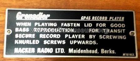 Grenadier Record Player GP45; Hacker Radio Ltd., (ID = 2080387) R-Player