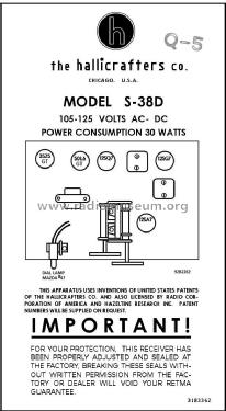 S-38D; Hallicrafters, The; (ID = 2896445) Amateur-R