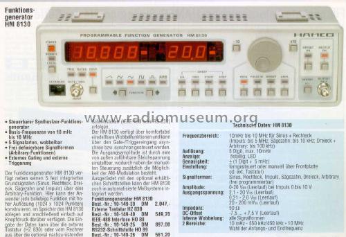 Funktionsgenerator HM8130; HAMEG GmbH, (ID = 1702101) Equipment