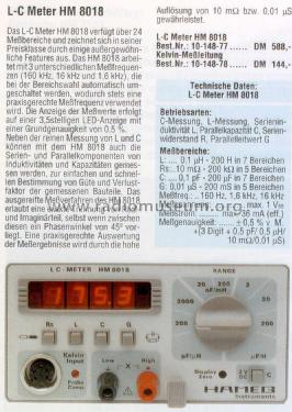 LC-Meter HM8018; HAMEG GmbH, (ID = 1702100) Equipment