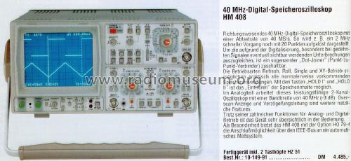 Oszilloscope HM408; HAMEG GmbH, (ID = 1702103) Equipment