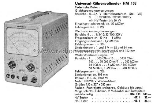 Röhrenvoltmeter HM103; HAMEG GmbH, (ID = 225225) Equipment