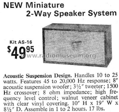 2-Way Speaker System AS-16; Heathkit Brand, (ID = 2078571) Speaker-P