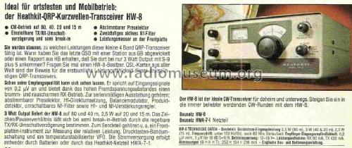 CW-Transceiver HW-8; Heathkit Brand, (ID = 1067785) Amat TRX