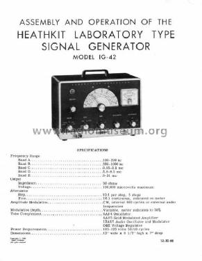 Laboratory Signal Generator IG-42E; Heathkit Brand, (ID = 97470) Equipment