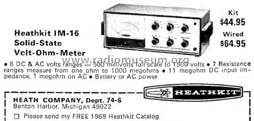 Transistor Voltmeter IM-16; Heathkit Brand, (ID = 1816963) Equipment