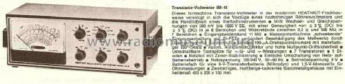 Transistor Voltmeter IM-16; Heathkit Brand, (ID = 753514) Equipment