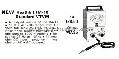 VTVM IM-18; Heathkit Brand, (ID = 1816948) Equipment